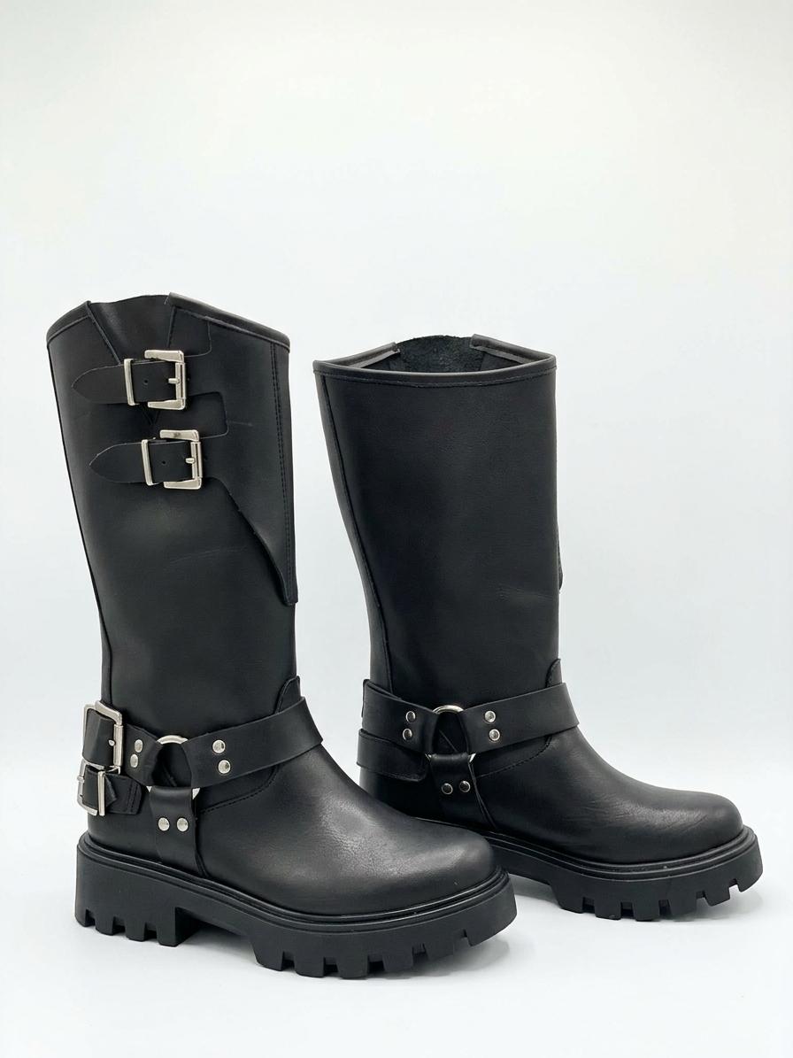 ANFIBIO ARTIGIANALE IN VERA PELLE CON FIBBIE E PLATFORM CARROARMATO -DAFNE-
