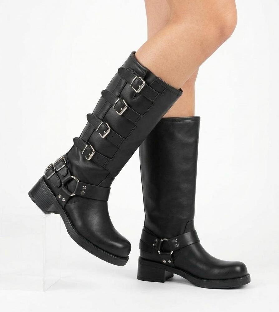 ANFIBIO BIKER CON GAMBALE ALTO E FIBBIE  -TARA-