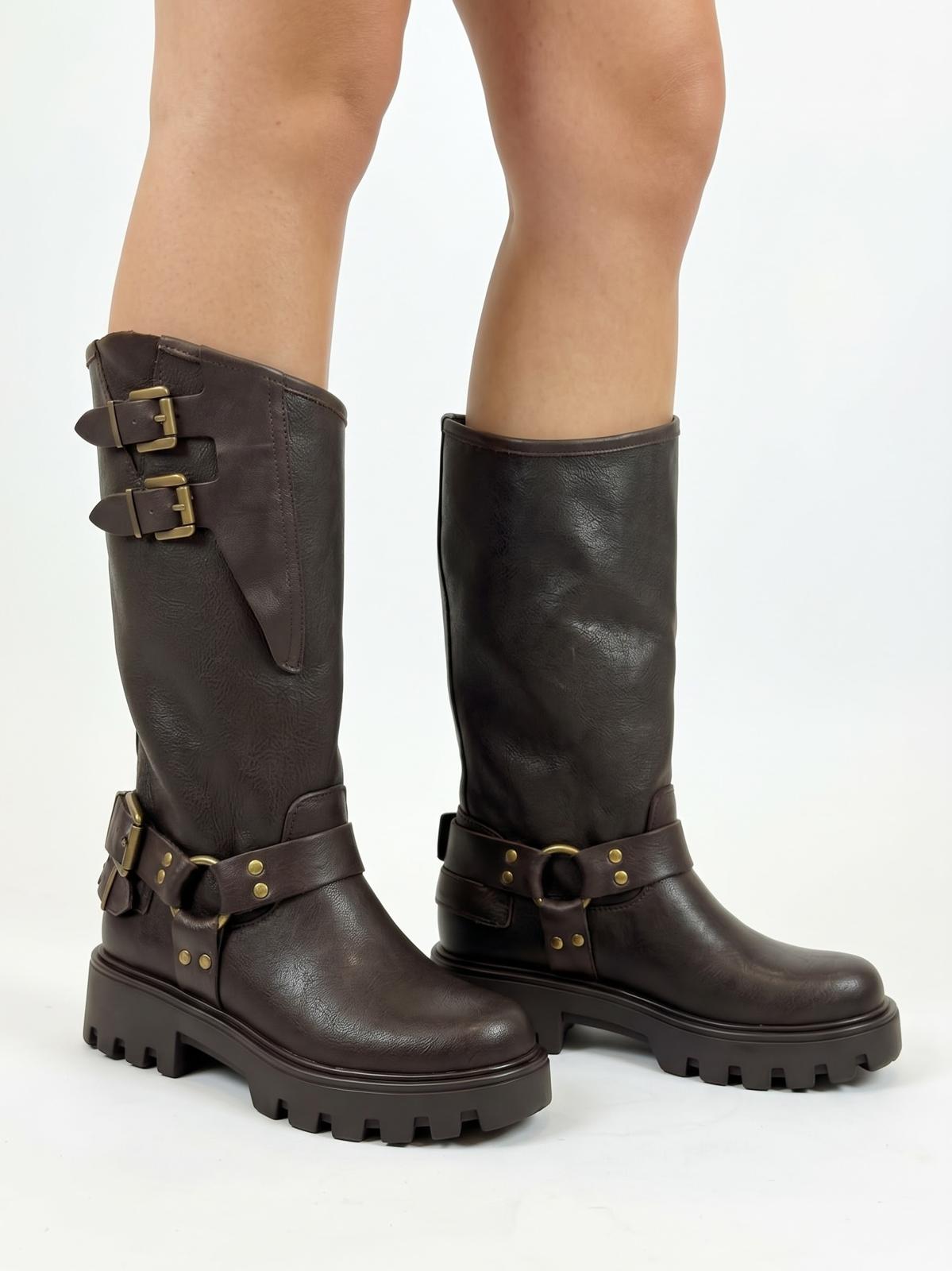 ANFIBIO ARTIGIANALE IN VERA PELLE CON FIBBIE E PLATFORM CARROARMATO -DAFNE-