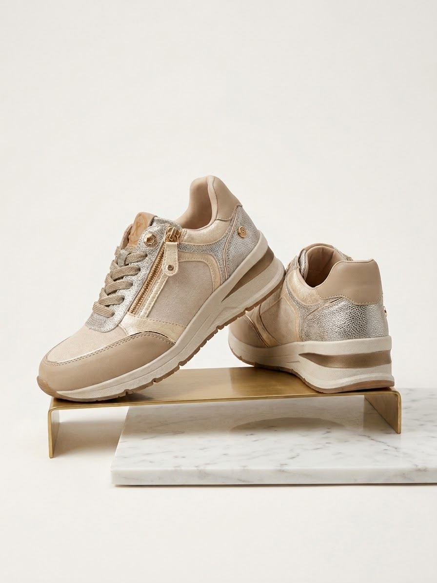 SNEAKERS XTI BEIGE E ORO CON CERNIERA LATERALE