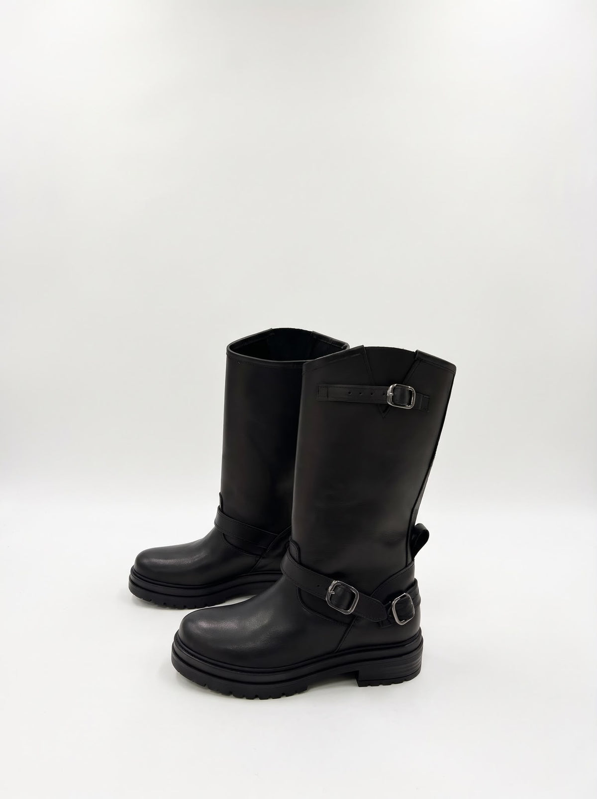 ANFIBIO BIKER IN VERA PELLE CON FIBBIE E PLATFORM -LIA-
