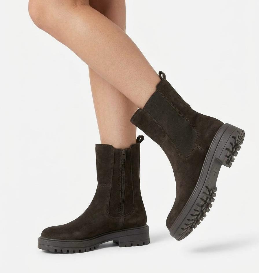 CF-STIVALETTO IN PELLE E CAMOSCIO CON ELASTICO LATERALE E CERNIERA -ANNA-