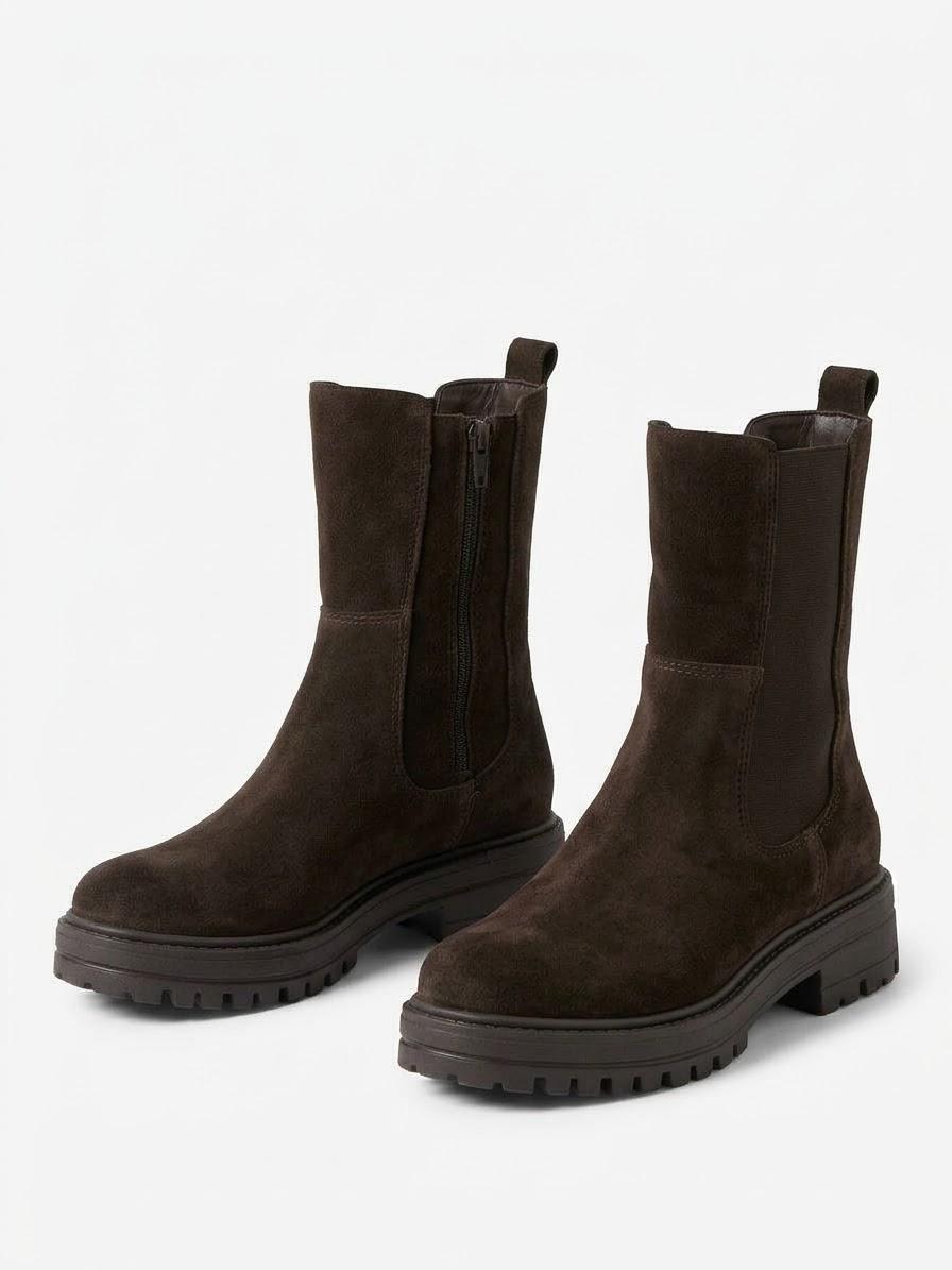CF-STIVALETTO IN PELLE E CAMOSCIO CON ELASTICO LATERALE E CERNIERA -ANNA-