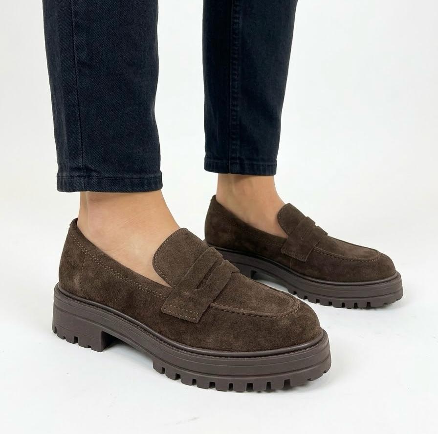 CF-MOCASSINO IN PELLE E CAMOSCIO CON SUOLA CARROARMATO -IRIS-