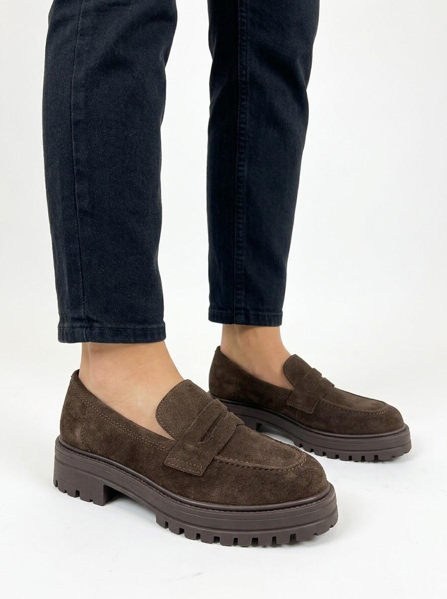 CF-MOCASSINO IN PELLE E CAMOSCIO CON SUOLA CARROARMATO -IRIS-