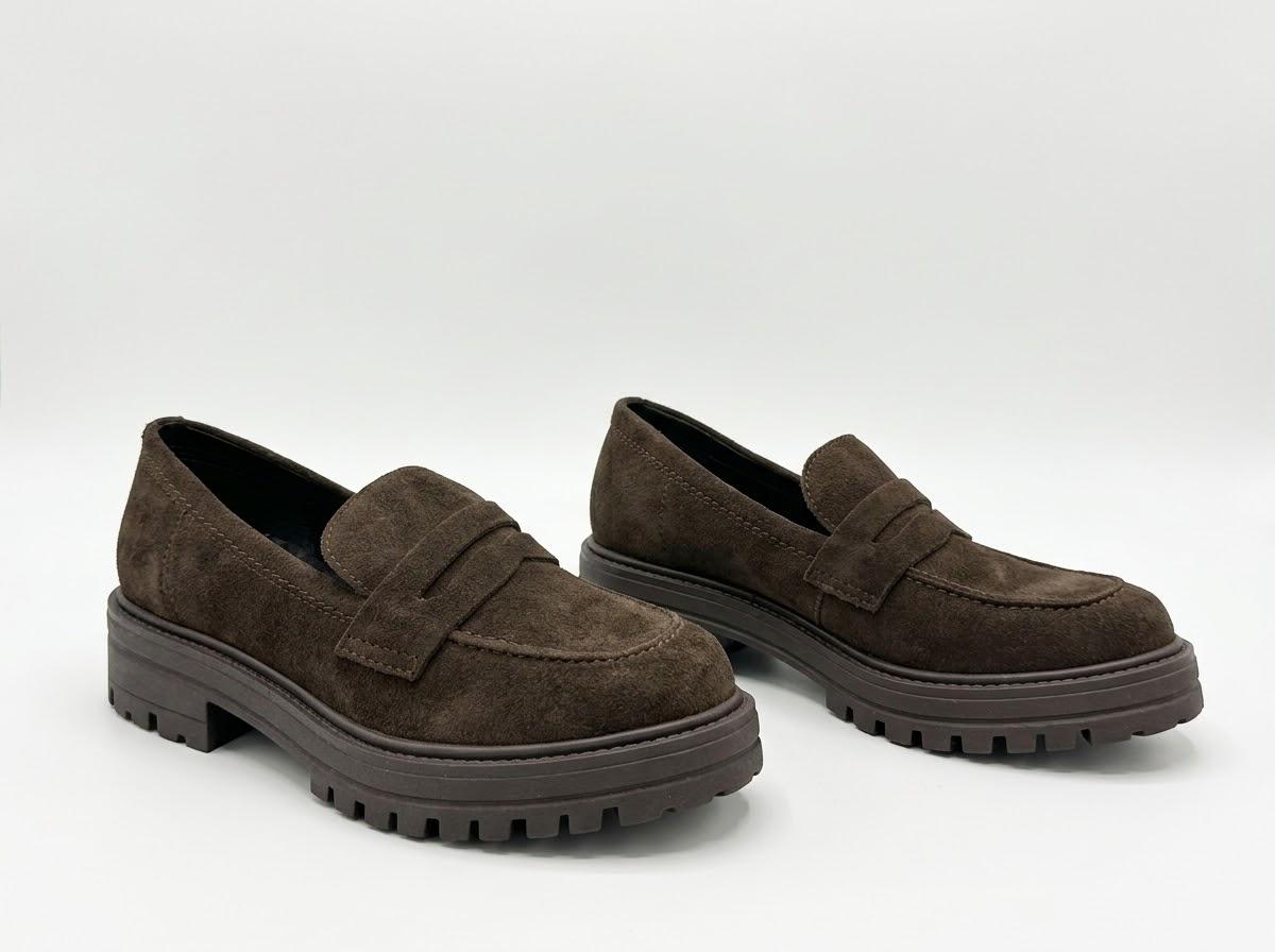 CF-MOCASSINO IN PELLE E CAMOSCIO CON SUOLA CARROARMATO -IRIS-
