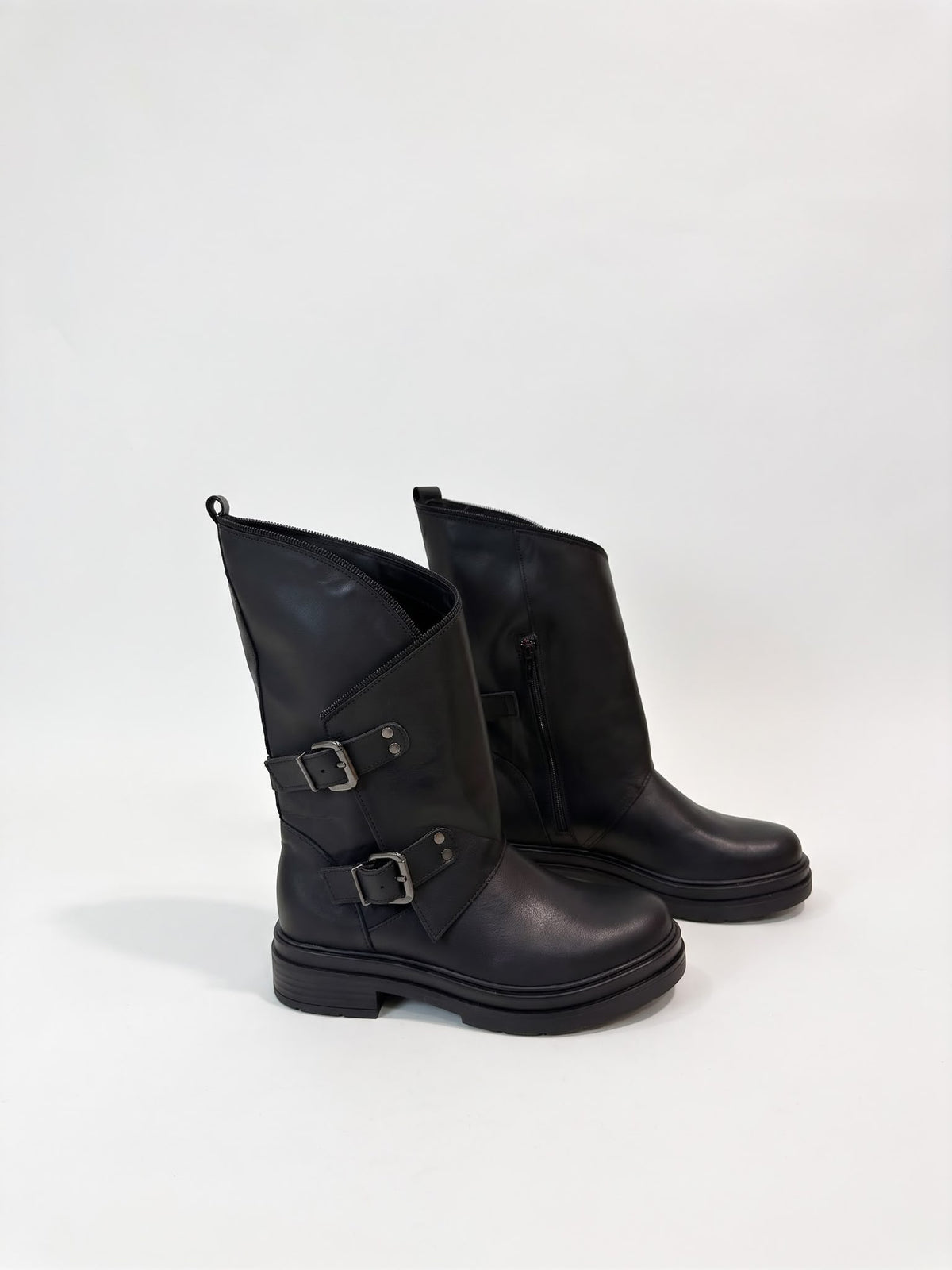 ANFIBIO BIKER ARTIGIANALE IN VERA PELLE PLATFORM 4 CM -LAURA-
