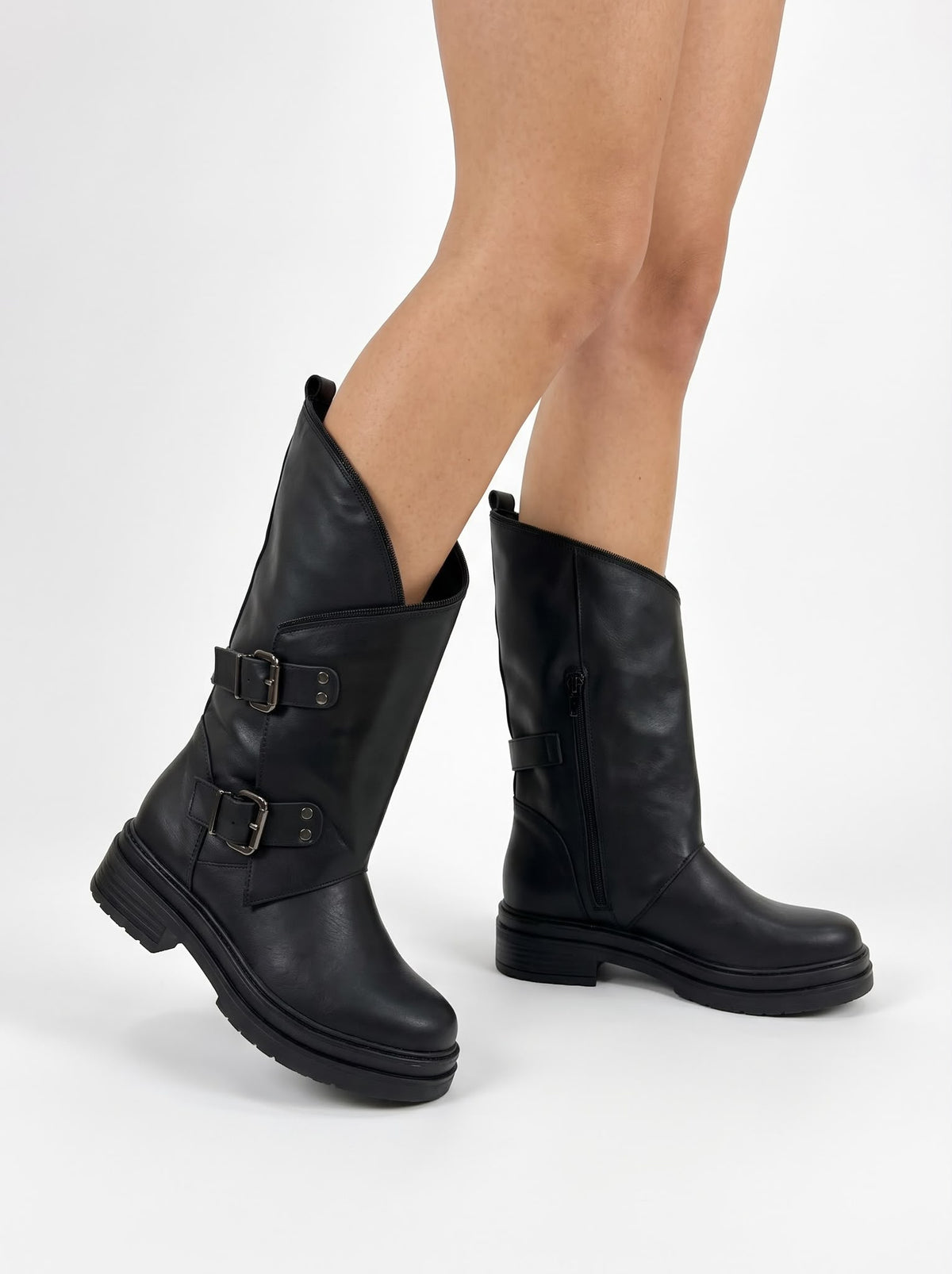 ANFIBIO BIKER ARTIGIANALE IN VERA PELLE PLATFORM 4 CM -LAURA-