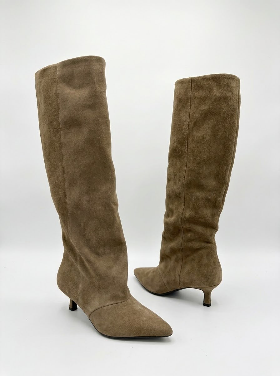 STIVALI ARTGIANALI IN PELLE E CAMOSCIO TACCO 5 CM -SHAILA-