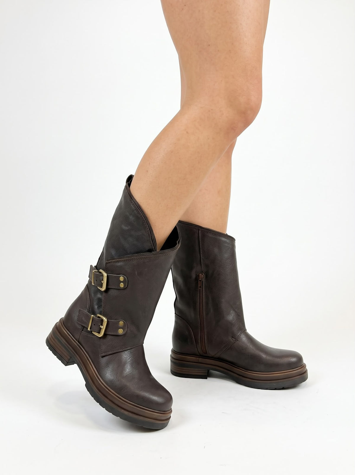 ANFIBIO BIKER ARTIGIANALE IN VERA PELLE PLATFORM 4 CM -LAURA-
