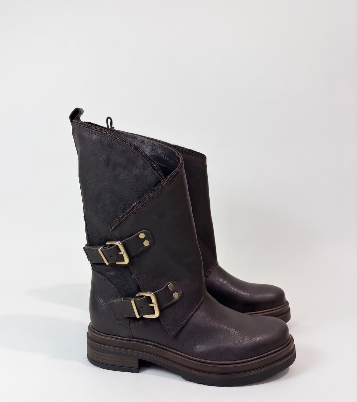 ANFIBIO BIKER ARTIGIANALE IN VERA PELLE PLATFORM 4 CM -LAURA-