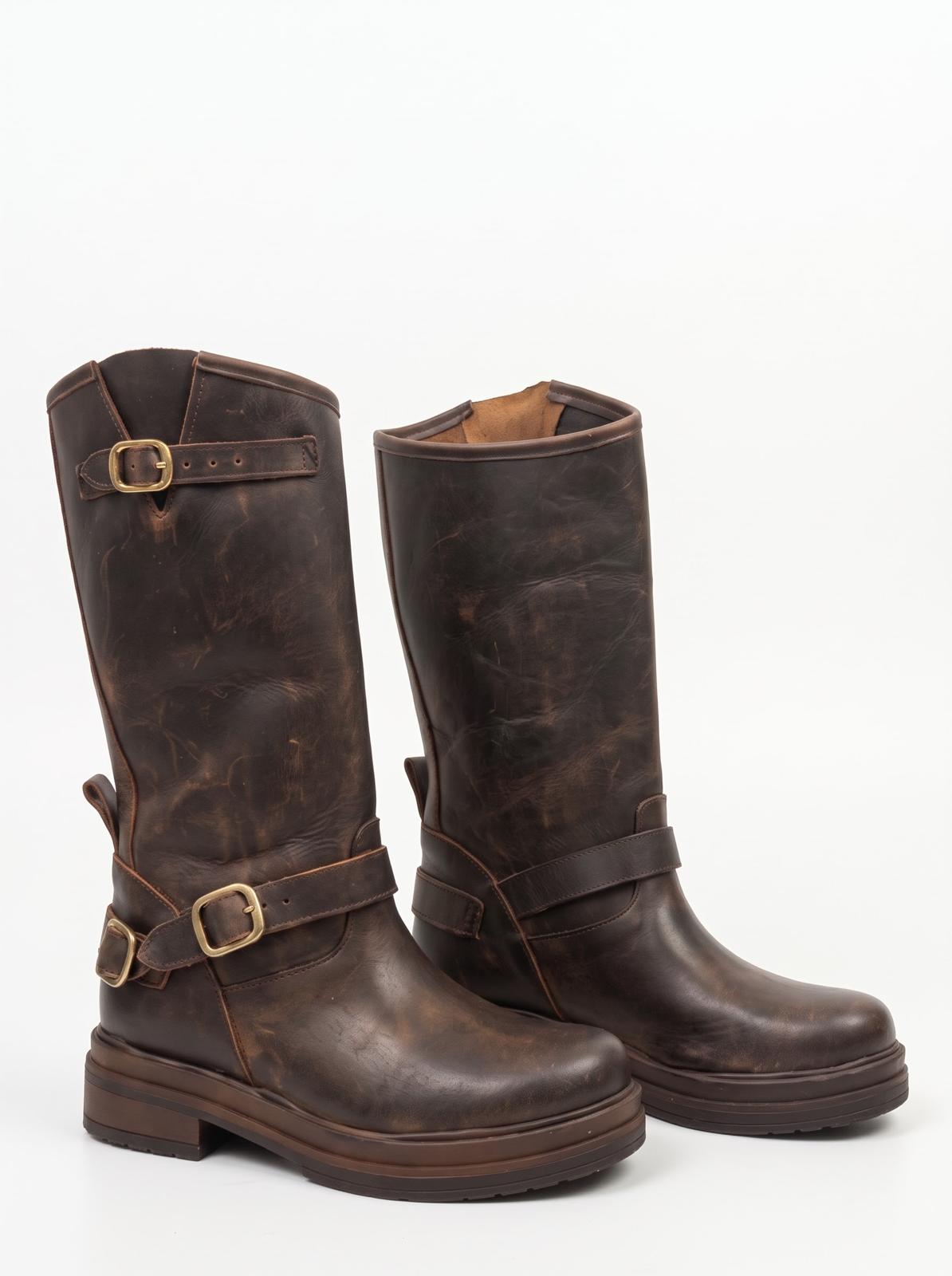 ANFIBIO BIKER IN VERA PELLE CON FIBBIE E PLATFORM -LIA-