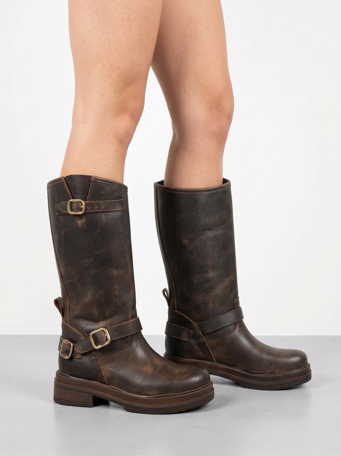 ANFIBIO BIKER IN VERA PELLE CON FIBBIE E PLATFORM -LIA-