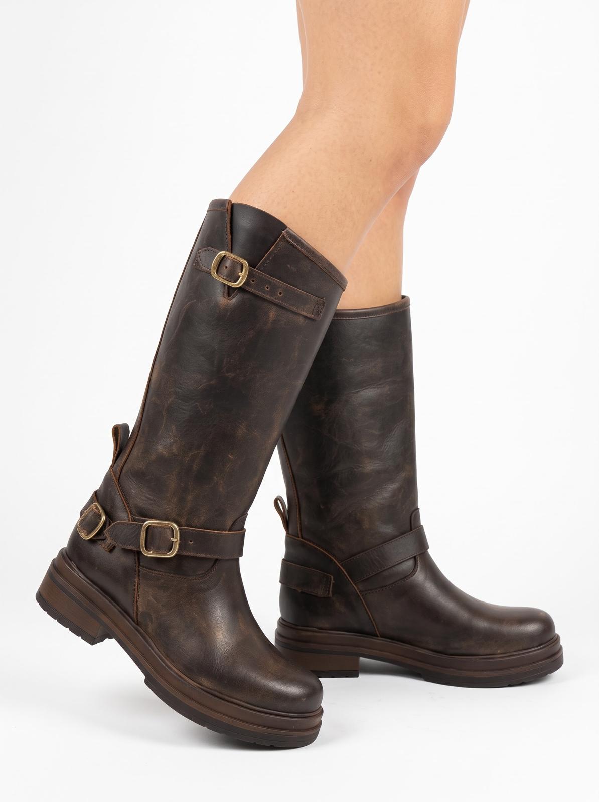 ANFIBIO BIKER IN VERA PELLE CON FIBBIE E PLATFORM -LIA-