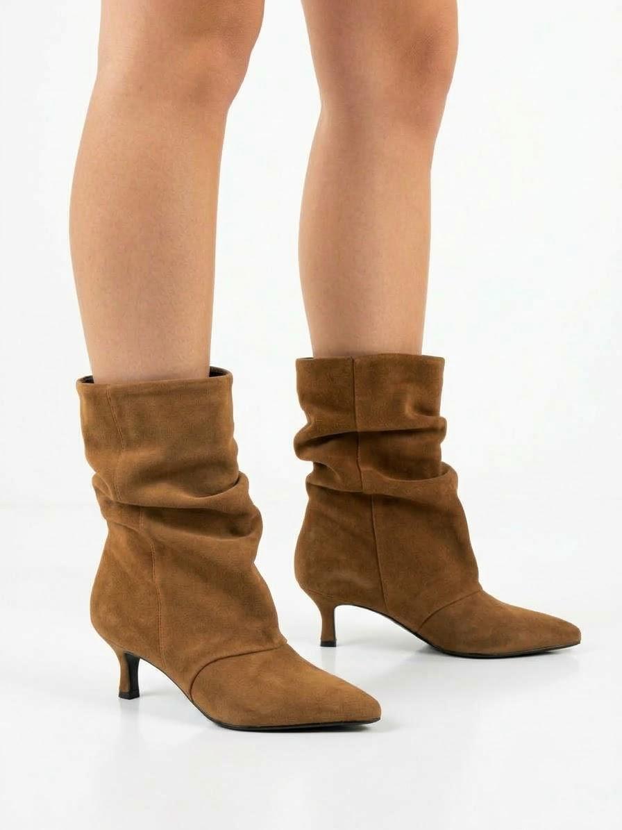 TRONCHETTO IN VERO CAMOSCIO E VERA PELLE TACCO 5 CM -SELLY-