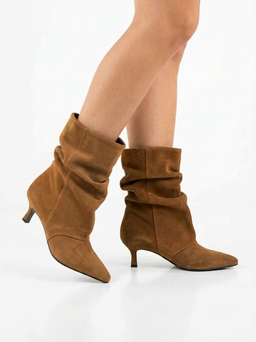 TRONCHETTO IN VERO CAMOSCIO E VERA PELLE TACCO 5 CM -SELLY-