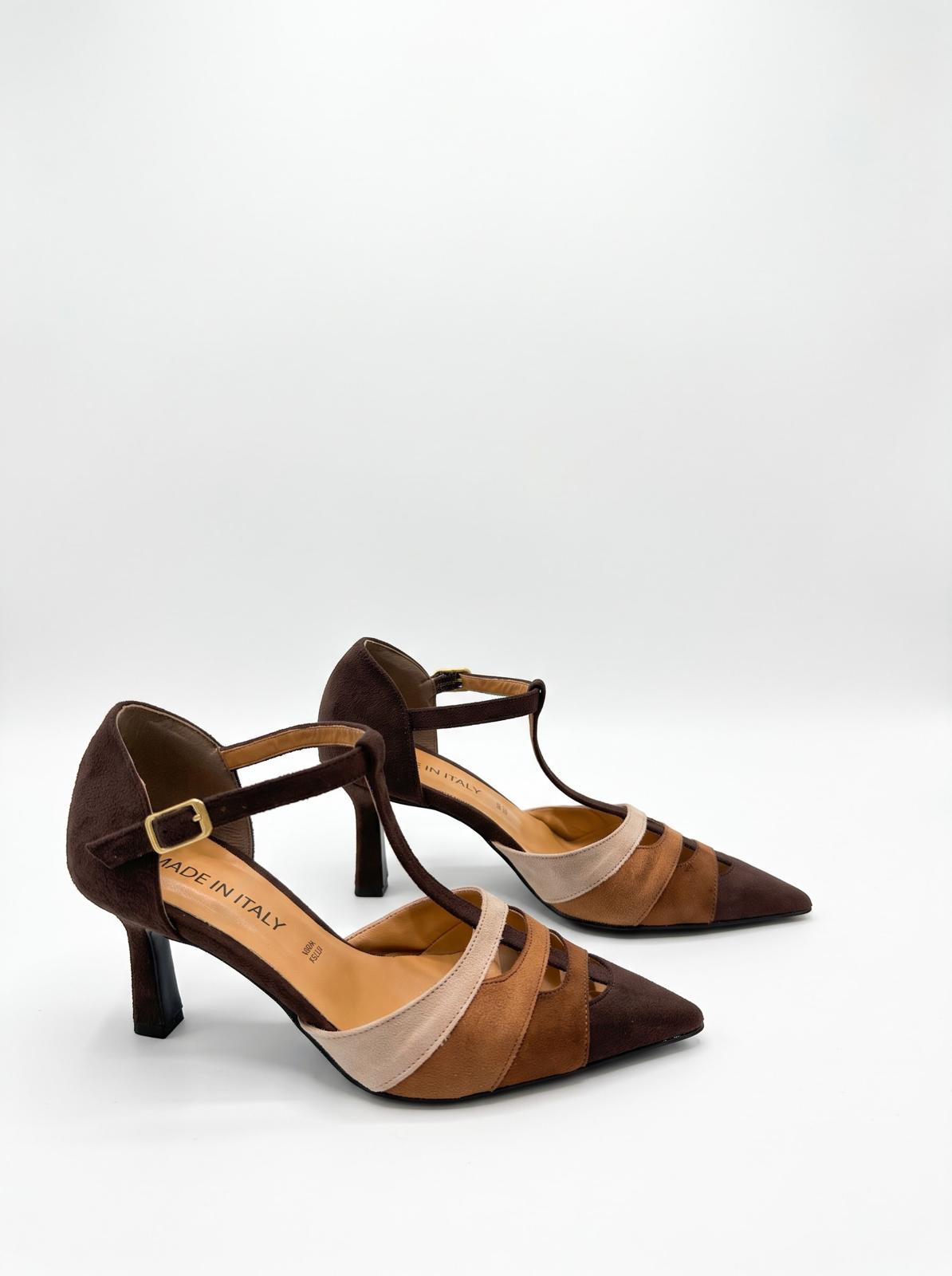 DECOLLETE CON TACCO 7 CM  IN CAMOSCIO E STRISCE MULTICOLOR -MELISSA-