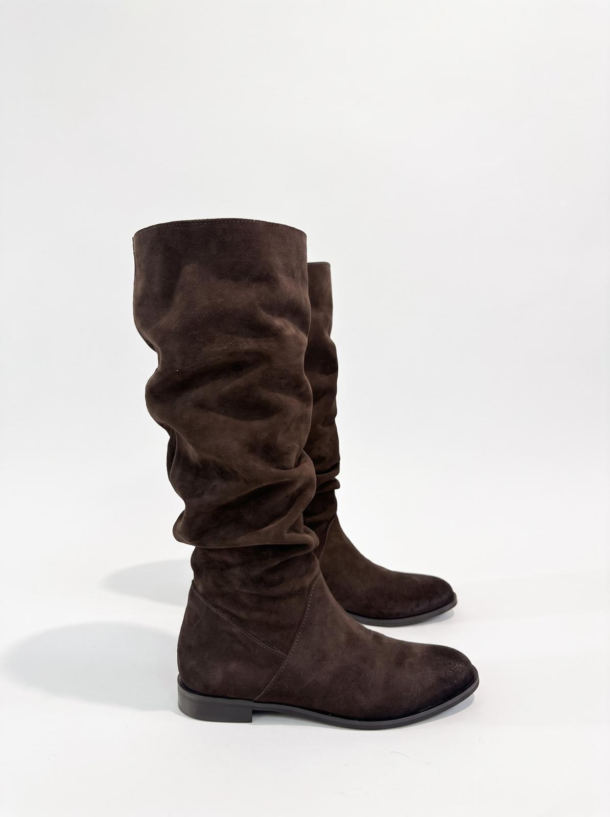 STIVALE ARTIGIANALE IN VERA PELLE CON GAMBALE ARRICCIATO -TRILLY-